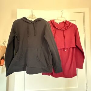 Casual Scoop-Neck nursing friendly maroon & Classic Black Pullover Hoodie Set M